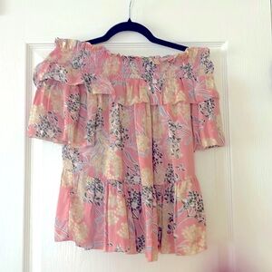 NWT Retail $70 WILLIAM RAST Womens Ruffled Short Sleeve Off Shoulder Peasant Top